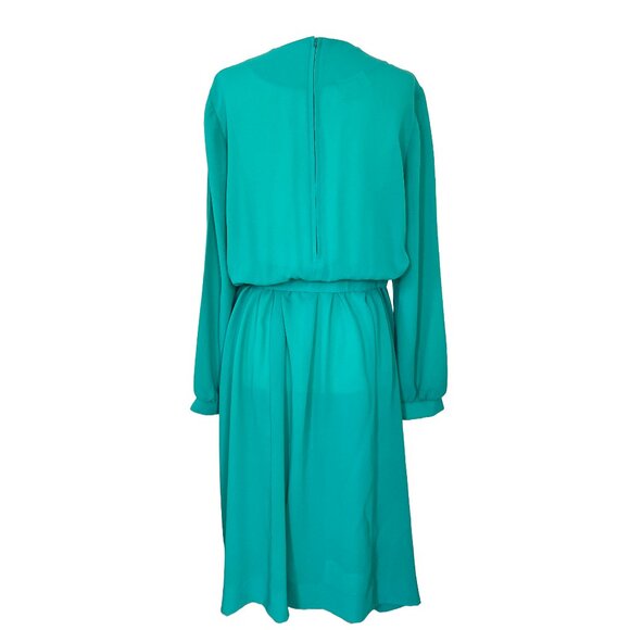 Vintage Herman Marcus Dress – 1970s Teal Pleated Midi Dress - Picture 5 of 14